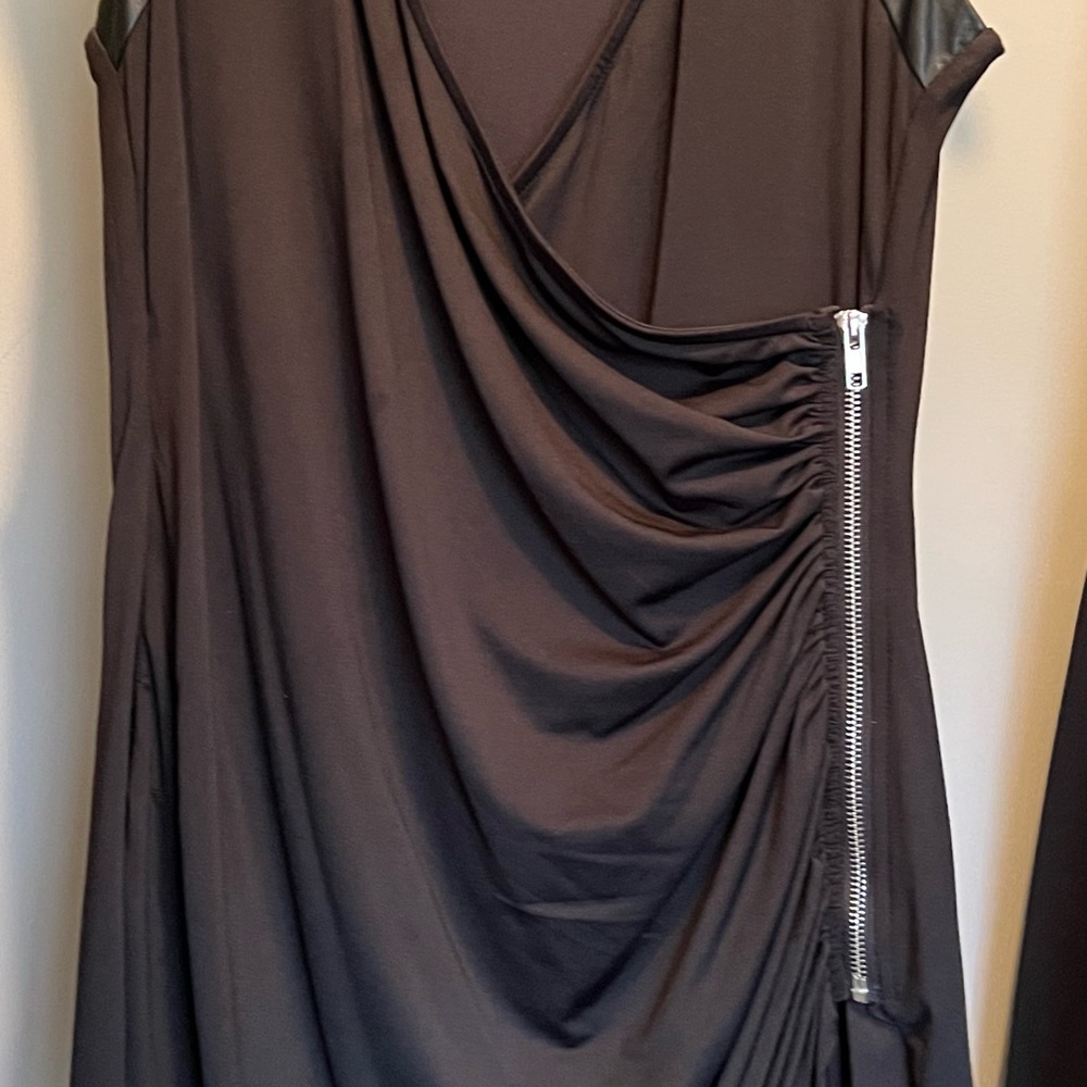 Guess Black Draped Mini Dress with Zipper Detail